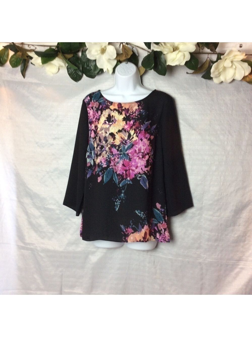 Rose & Olive Black Floral Top
